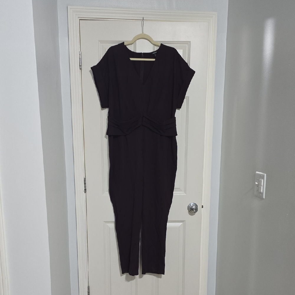 Express Plum Short Sleeve Crew Neck Jumpsuit